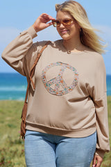 Sudadera de tela de esponja con flavos con un tamaño pálido y gran de color caqui floral