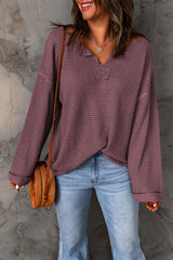 Purple Waffle Knit Long Sleeve Loose Top