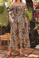 Robe longue marron à imprimé léopard *