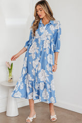 Robe longue bleu ciel à imprimé floral