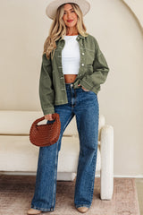 Veste en jean vert kaki oversize à grandes poches en coton