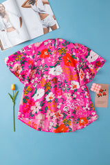 Blouse smockée à manches courtes et fleurs rose-A WOMAN WE LOVE