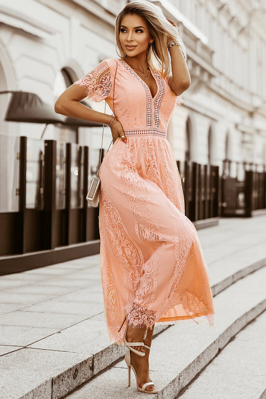 Pink Blue Fill Your Heart Lace Maxi Dress