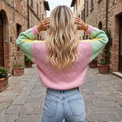 Cardigan multicolore pastel à col V et épaules tombantes