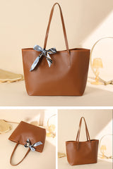 Grand sac cabas camel en simili cuir à détail ruban noué