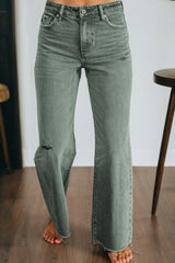 Jean large à bords bruts légèrement vieilli Four Leaf Clover