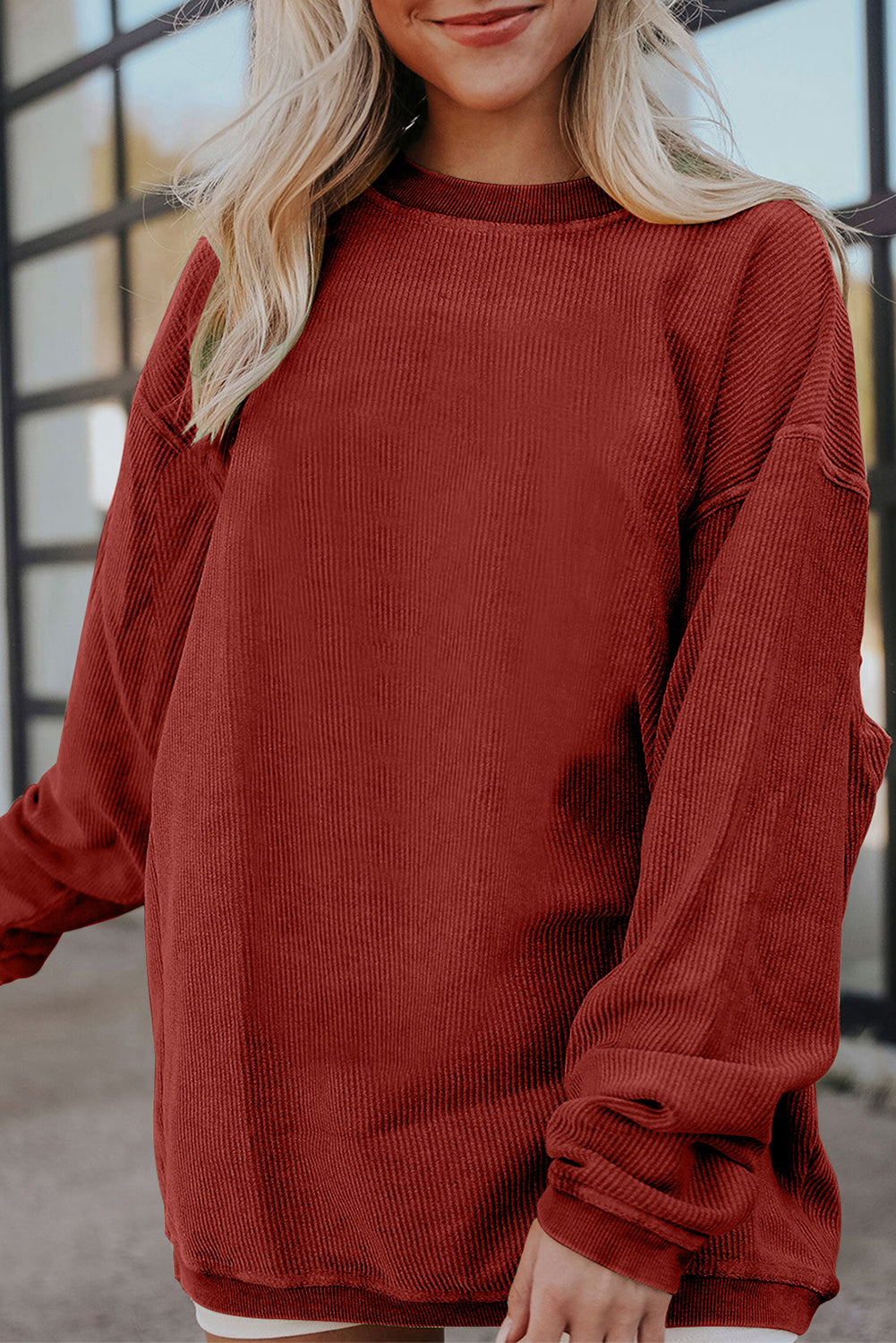 Racing red corduroy oversized sweatshirt