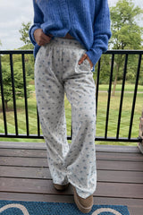 Pantalon gris fleuri à taille élastiquée et poches