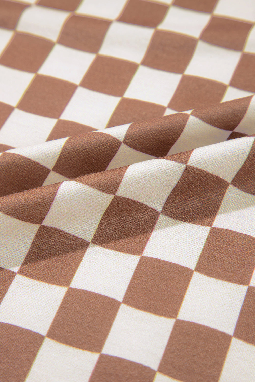 Ensemble short et t-shirt slim à imprimé damier sur le côté de grande taille marron-A WOMAN WE LOVE