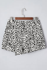 Short en jean à boutons croisés imprimé léopard noir