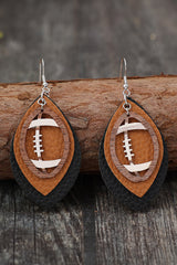 Boucles d'oreilles pendantes en cuir PU en forme de football de rugby marron-A WOMAN WE LOVE