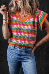 Orange knitting sweater with multiple floating sleeves