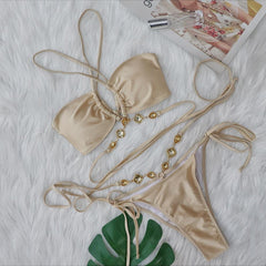 Maillot de Bain Bijoux – Élégance et Raffinement Beige