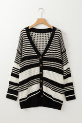 Cardigan boutonné en tricot texturé color block noir-A WOMAN WE LOVE