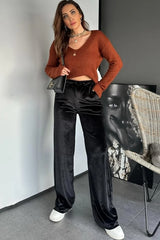 Pantalon décontracté en velours brillant avec cordon de serrage