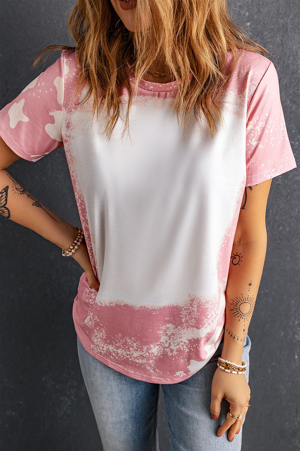 Tie-Dye Rose-Dye white-colored short-colored t-shirt
