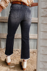 High -gray carbon -gray flared jeans with mineral and raw hem outlet