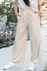 Large pants with striped khaki tightening and printed