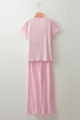 Haut Henley texturé à manches courtes et pantalon large à poches rose clair