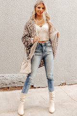 Cardigan tunique ample à manches chauve-souris et imprimé léopard kaki-A WOMAN WE LOVE