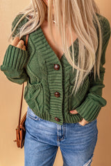 Cardigan texturé vert avec poches avant et boutons-A WOMAN WE LOVE