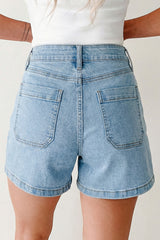 Short en jean taille haute à poches plaquées