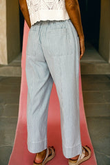 Jean à cordon de taille moyenne à rayures bleu ciel