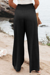 Black high waisted ruched wide leg pants plus size