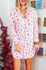 Night dress pink Christmas shirt printed sparkling tree