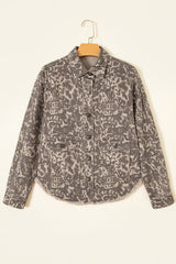 Veste en jean beige foncé à imprimé abstrait et bas brut