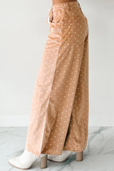 Pantalon large kaki à imprimé pois et cordon de serrage