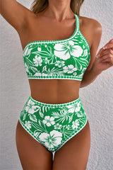 Ensemble de bikini à la taille haute à imprimé floral vert *