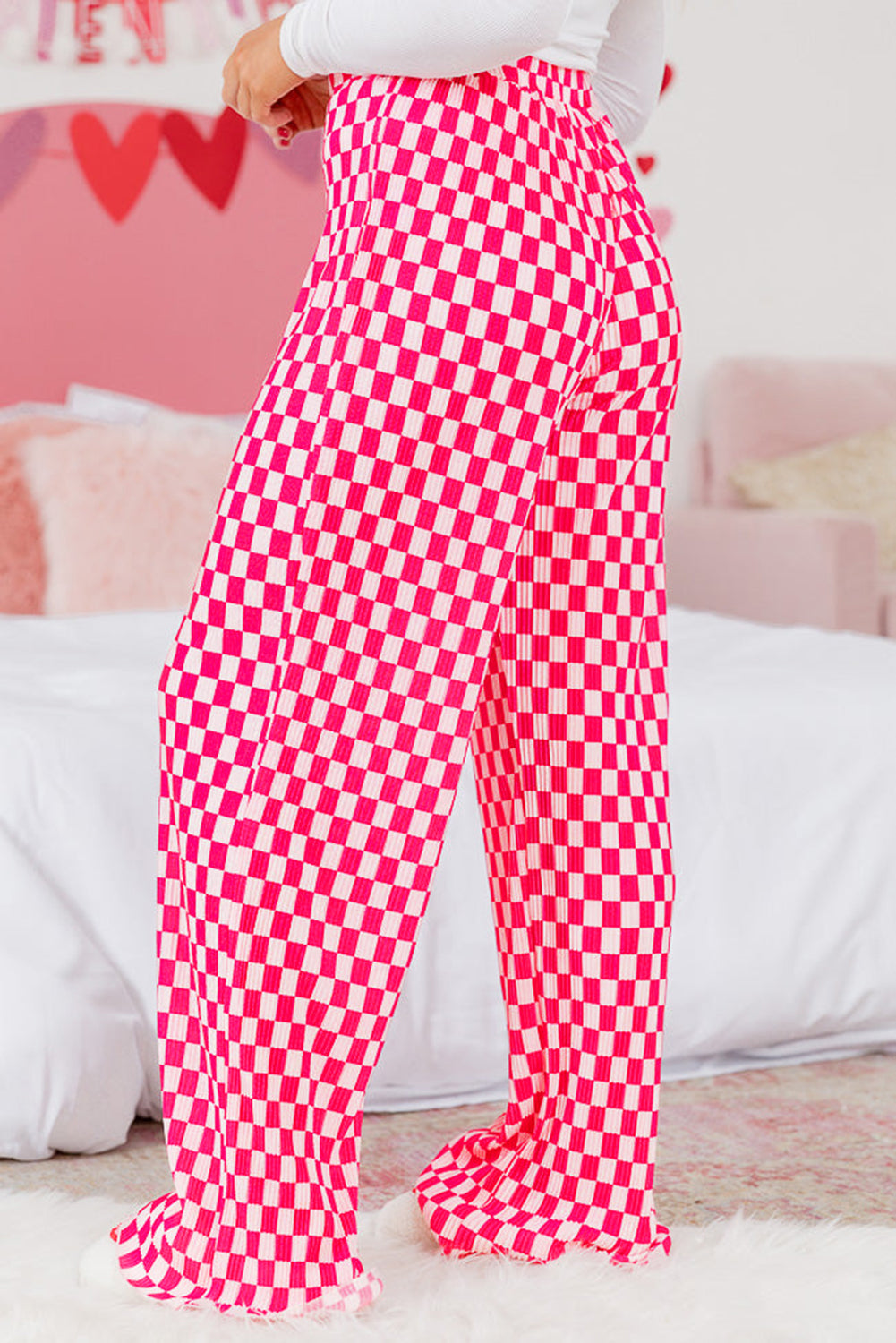 Ensemble pyjama chemise boutonnée à carreaux rose et pantalon taille haute-A WOMAN WE LOVE