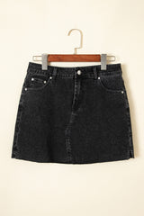 Mini-jupe en jean gris anthracite délavé à déchirures et ourlet effiloché