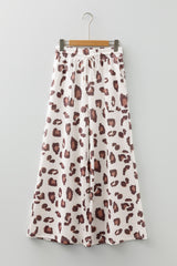 Pantalon ample beige à cordon de serrage imprimé léopard