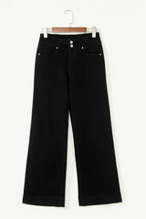 Jean large noir taille haute à 2 boutons