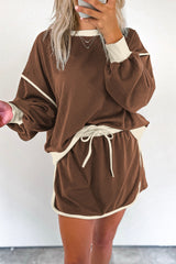 Ensemble pull ample à contraste de couleur café *-A WOMAN WE LOVE