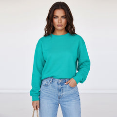 Aruba Blue Solid Crew Neck Drop Shoulder Sweatshirt