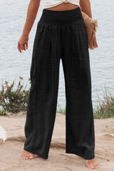 Black high waisted ruched wide leg pants plus size