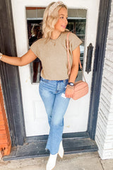 Pull à manches courtes raglan côtelé gris fumée