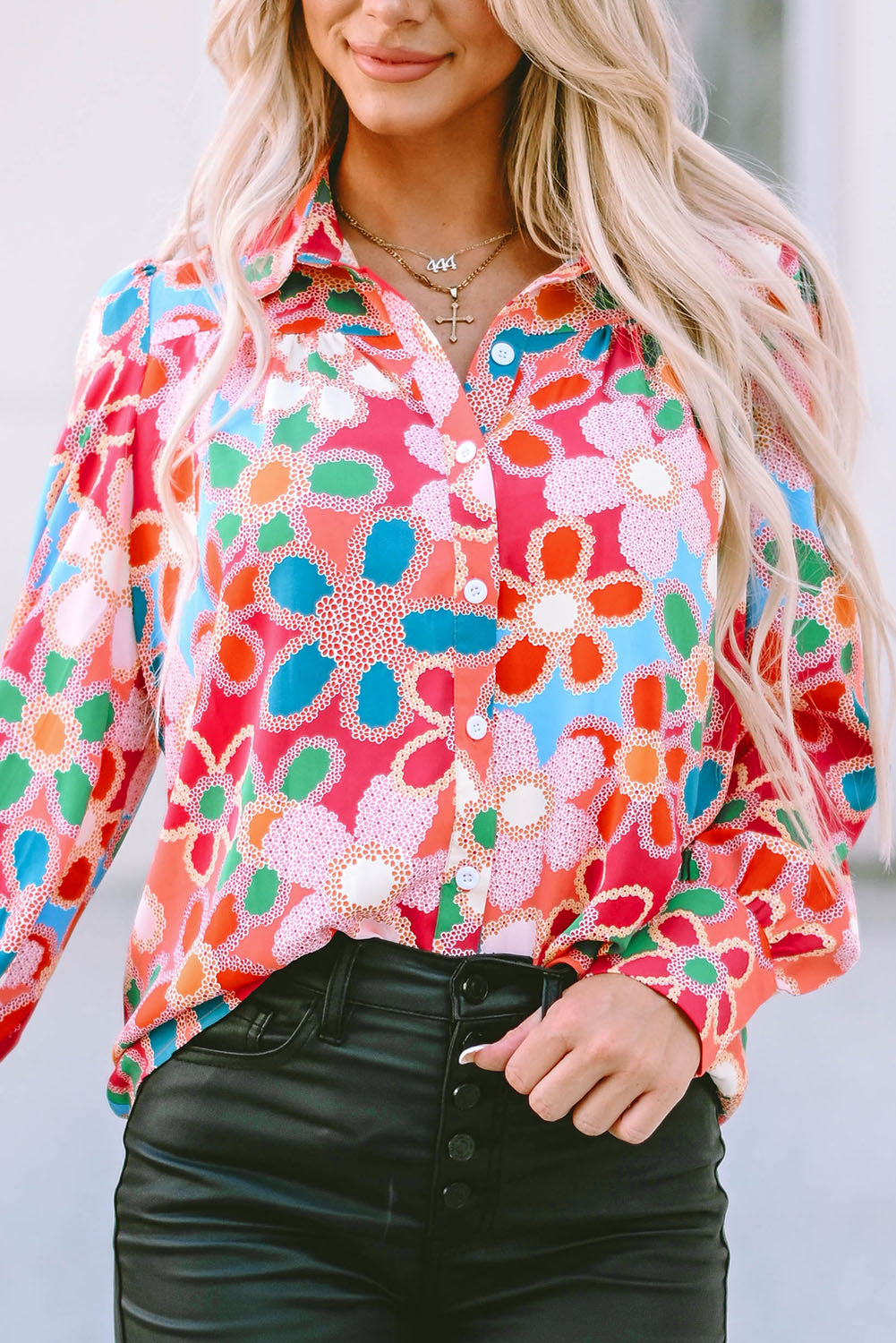 Chemise multicolore à manches bulles et imprimé floral-A WOMAN WE LOVE