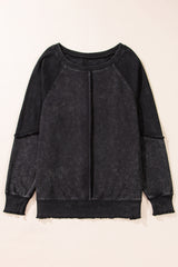 Sweat-shirt noir à manches raglan et patchwork *