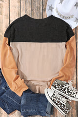 Haut ample côtelé noir à manches longues *