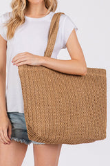 Grand sac cabas de plage en paille tressée