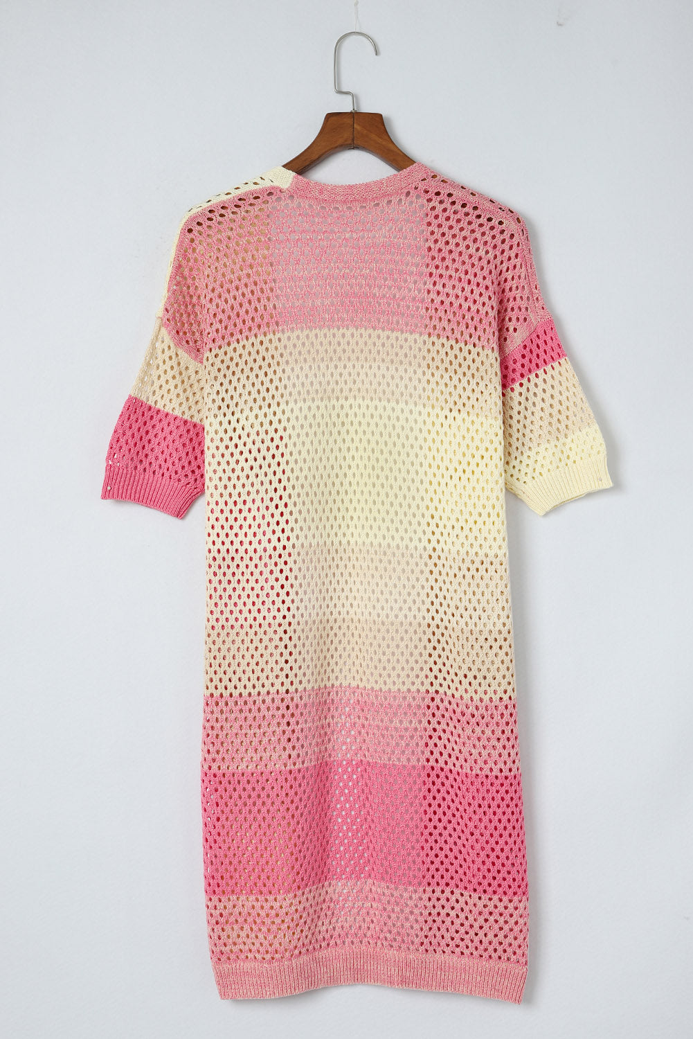 Cardigan tricoté à œillets ombré à manches courtes et côtelé rose-A WOMAN WE LOVE