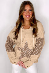 Sudadera con capucha con cordón de apriete de estrellas y albaricoque floral