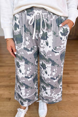 Pantalon multicolore camouflage grande taille à cordon et poches plaquées