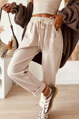 Pantalon à cordon de serrage avec poches plaquées brodées