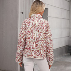 Rose -collar pink jacket with contrasting pockets and edges with floral print
