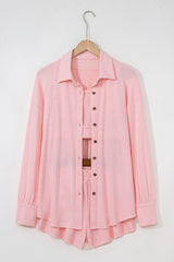 Ensemble lounge rose clair 3 pièces : débardeur court, short et cardigan